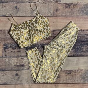 Carbon 38 Gold Leopard Print Crop Top and Leggings Set - Size Small